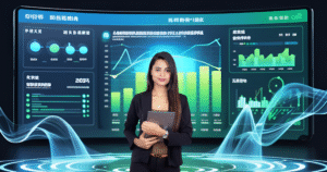 Futuristic 2025 CRM dashboard illustrating lead generation strategies, AI analytics, and business growth insights